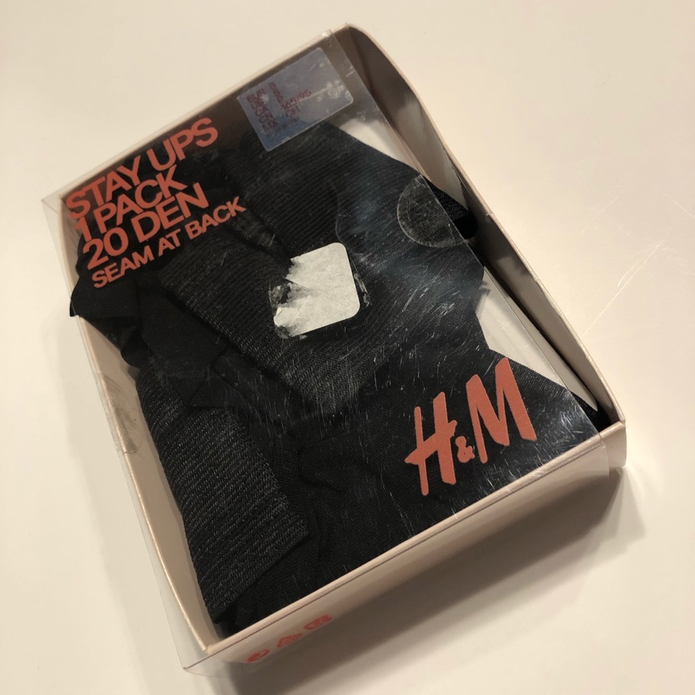 NWT H&M Black w/ Pink Bows Stay Ups Stockings - Picture 4 of 8